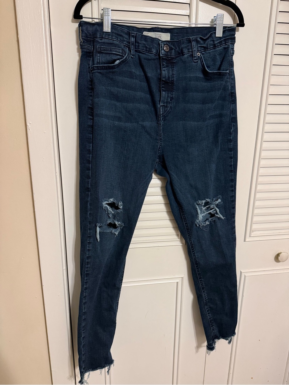 Topshop Jaime Dark Blue Distressed Ankle Jeans